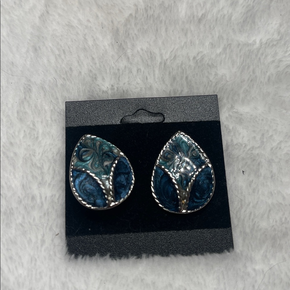 Blue and Black Enamel Earrings Set